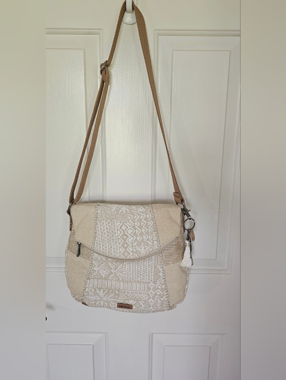 Sakroots Artist Circle Foldover Crossbody Jute Canvas Boho Bag
